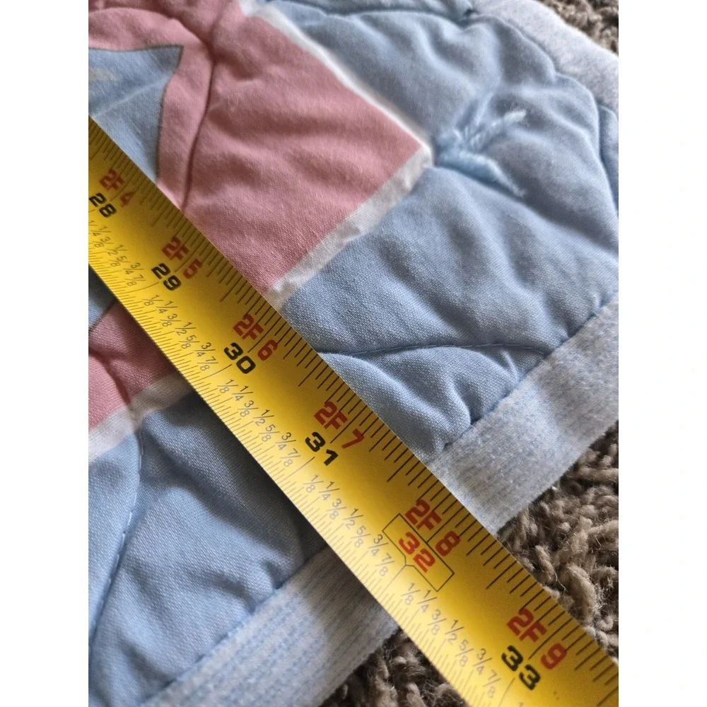 VTG‎ Handmade Baby Quilt Teddy Bear Rocking Horse Pastel Pink Blue Nursery Crib